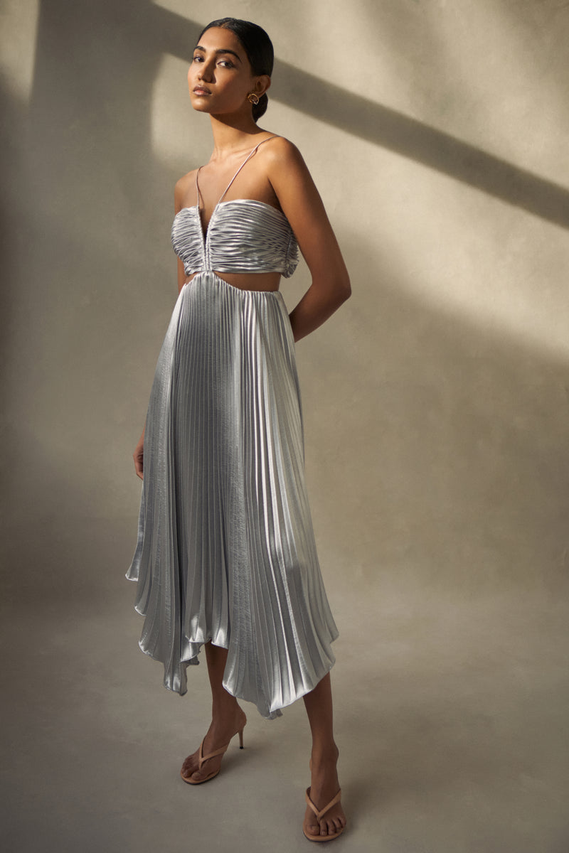 silver pleated dress Evie – AIIFOS Blauer - 8144W - Color:COBA Soft pleats loop-iconicoffshoulderdress